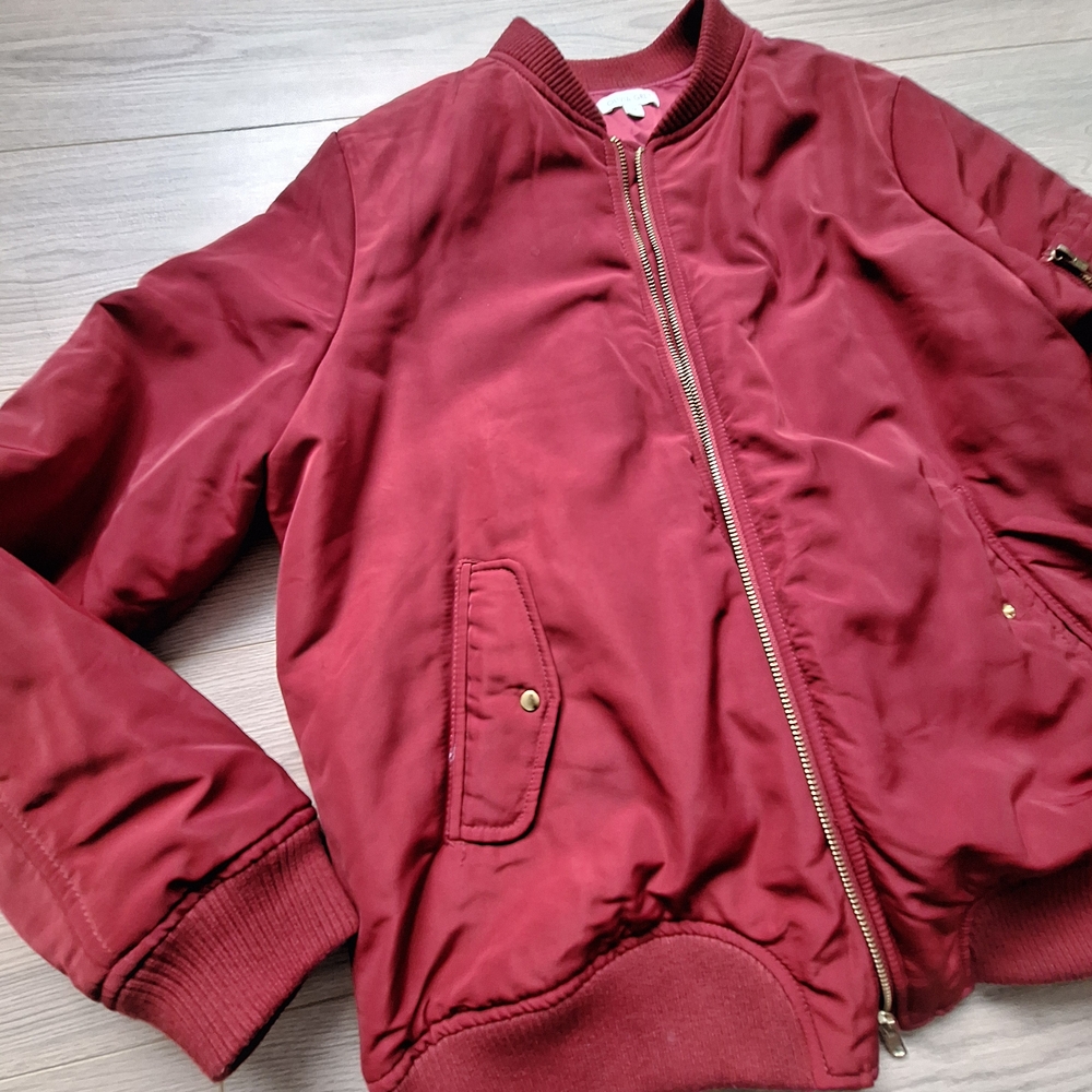 Womens Burgundy Bomber Jacket